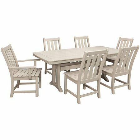 POLYWOOD Vineyard 7-Piece Sand Dining Set with Nautical Trestle Table 2 Arm Chairs and 4 Side Chairs 633PWS3431SA